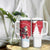 Personalized Canada Christmas Tumbler With Handle Santa Claus Hockey Player - Maple Leaves Pattern