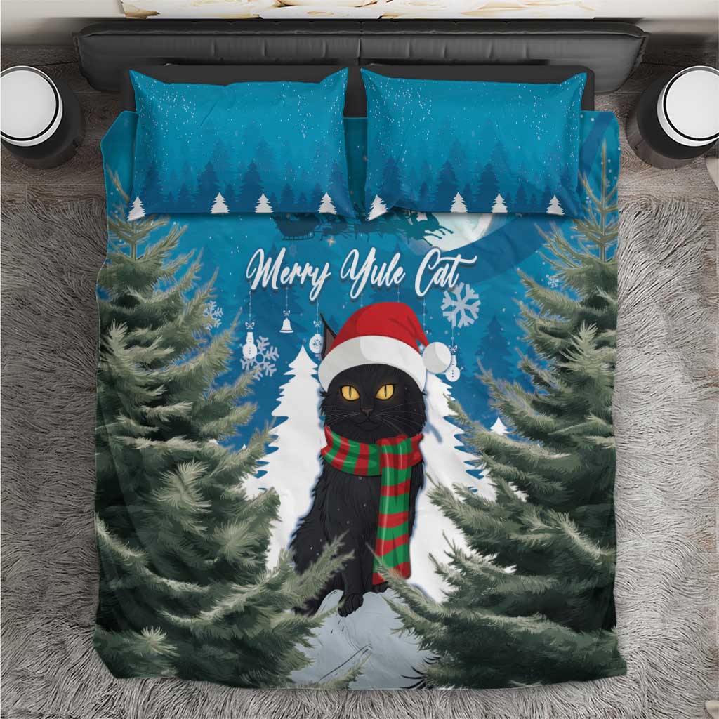 Blue Christmas cat bedding set with duvet cover and two matching pillowcases
