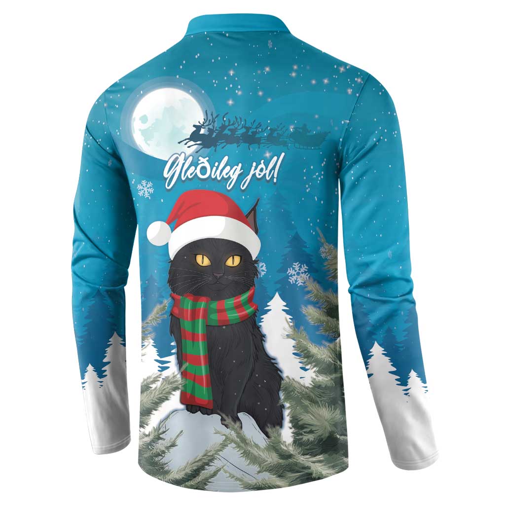 Blue Christmas sweatshirt with Santa cat and winter scene on back
