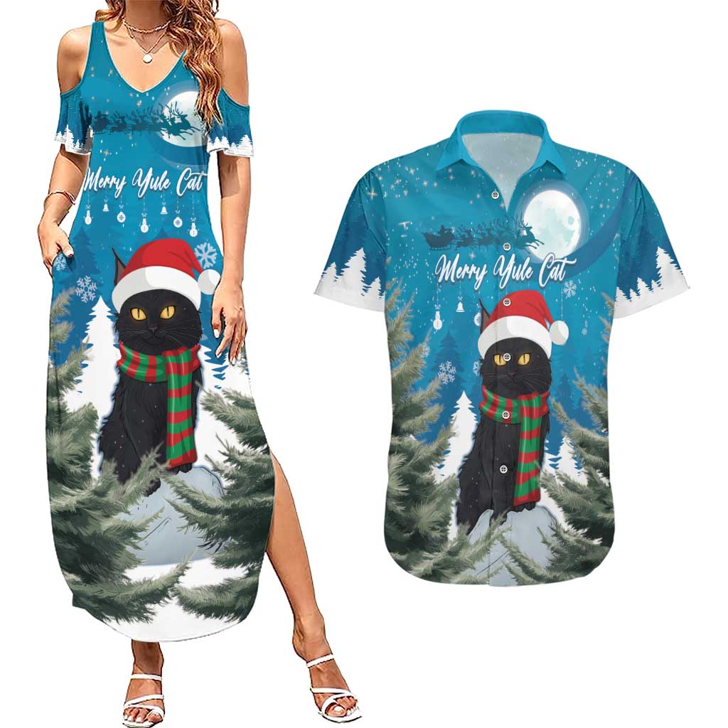 Iceland Christmas Couples Matching Summer Maxi Dress and Hawaiian Shirt Merry Yule Cat - Wonder Print Shop