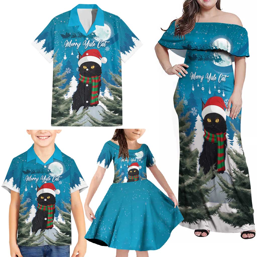 Iceland Christmas Family Matching Off Shoulder Maxi Dress and Hawaiian Shirt Merry Yule Cat - Wonder Print Shop