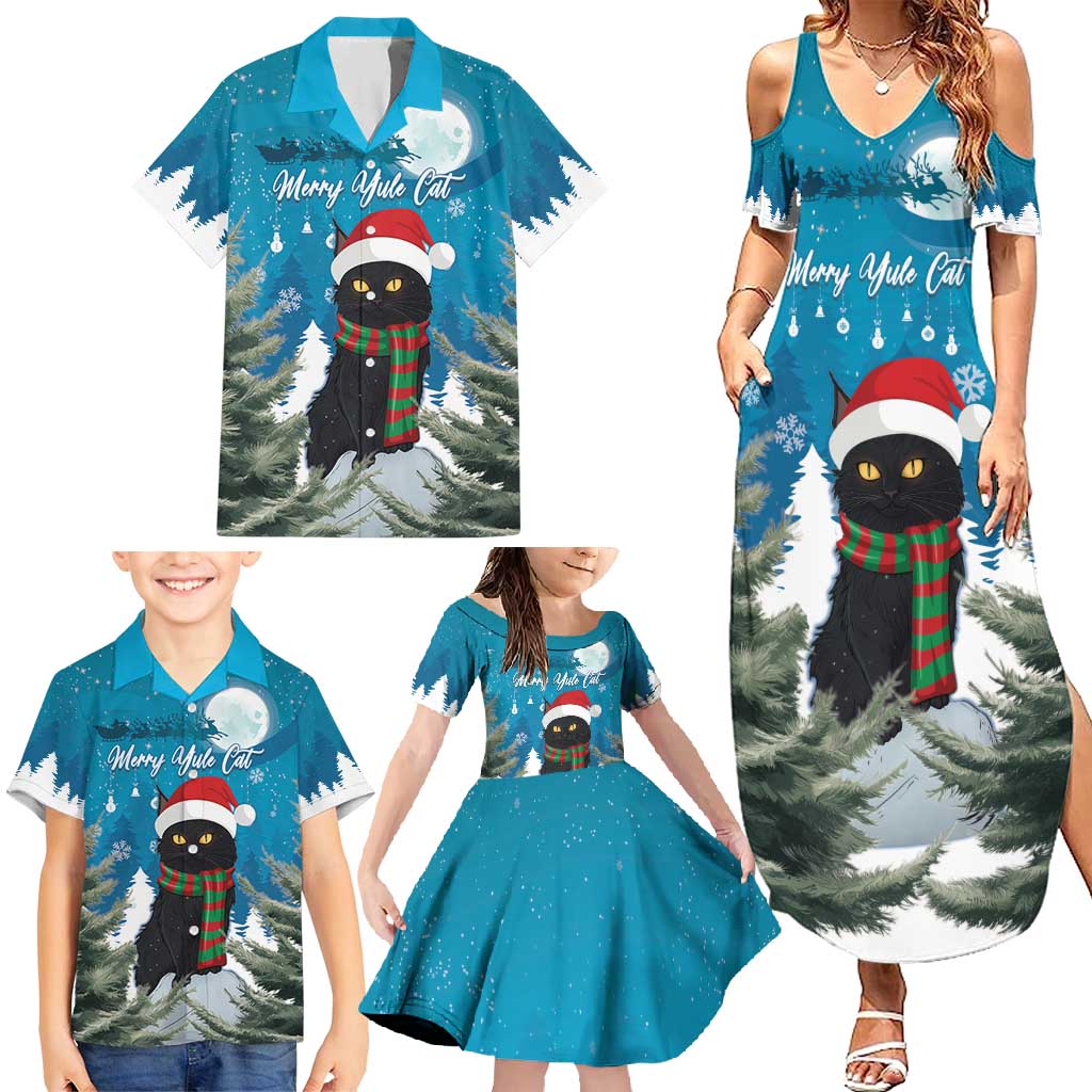 Iceland Christmas Family Matching Summer Maxi Dress and Hawaiian Shirt Merry Yule Cat - Wonder Print Shop