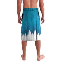 Men's blue Christmas lavalava skirt with pine tree border and elastic waist