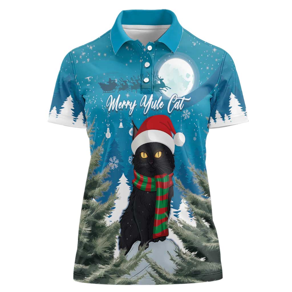 Iceland Christmas Women Polo Shirt Merry Yule Cat