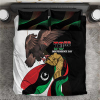 Bedding set with black and white eagle graphic, Libyan flag, and 73rd Independence Day print
