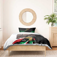 Bedding set with black duvet featuring eagle and Libyan flag, plus 73rd Independence Day design