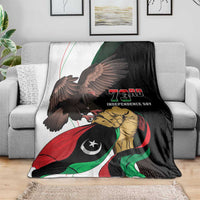 Black 73rd Independence Day blanket with eagle and soldier flag graphic