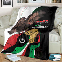 Black 73rd Independence Day blanket featuring eagle, soldier, and tricolor flag design