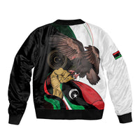 Unisex bomber jacket, black-and-white back graphic, ribbed hem/cuffs, zip front