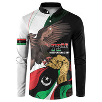 Black and white button sweatshirt with eagle and Libya flag “Independence Day” print