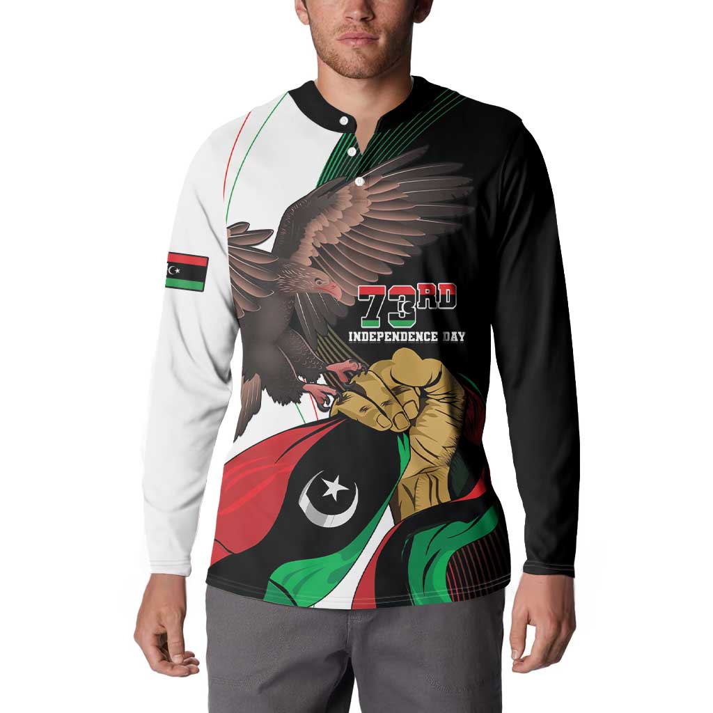 Black and white button sweatshirt front view with eagle and “73rd Independence Day” print