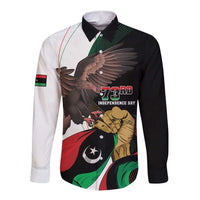 Black and white long-sleeve button shirt with colorful independence day eagle graphic