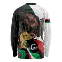 Black and white long-sleeve Independence Day shirt, back graphic with eagle and flag