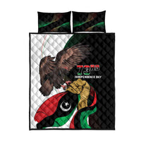 Black quilt and two pillow shams with Libya eagle and soldier Independence Day print
