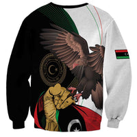 Unisex black and gray sweatshirt with eagle, Libyan flag graphic, and emblem detail