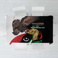 Black tablecloth with Independence Day eagle graphic and colorful flag design