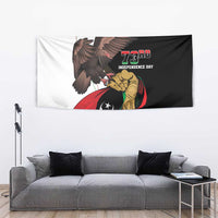 Wall-hung black tapestry with eagle and Libya emblem, 73rd Independence Day
