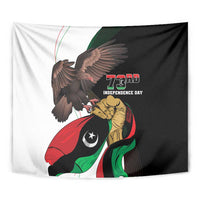 Wall-hung tapestry with eagle and Libya emblem, 73rd Independence Day text