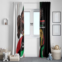 Pair of window curtains: white panel and black panel with 73rd Independence Day flag design
