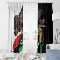 White and black window curtain panels with 73rd Independence Day eagle flag graphic