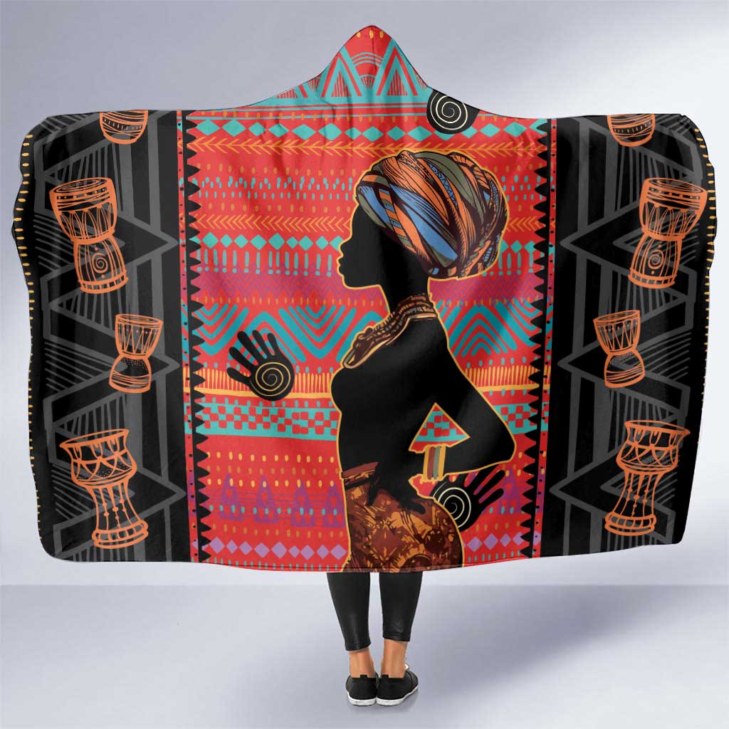 Happy International Women's Day Hooded Blanket African Women With Ethnic Pattern