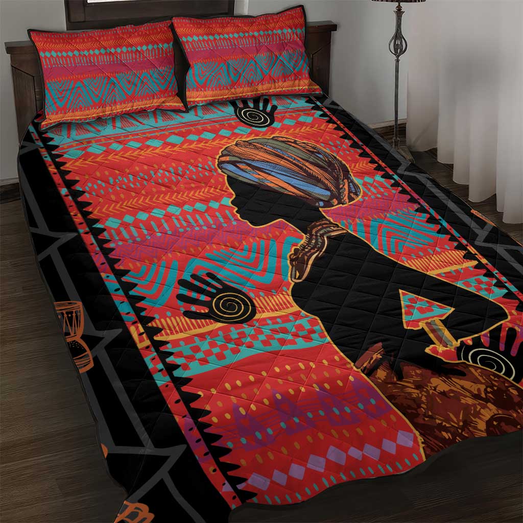 Happy International Women's Day Quilt Bed Set African Women With Ethnic Pattern - Wonder Print Shop