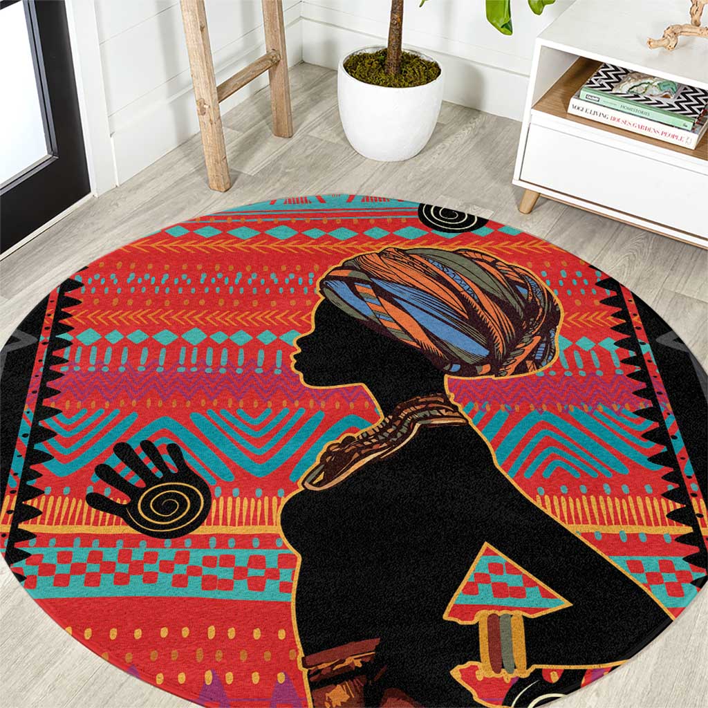 Happy International Women's Day Round Carpet African Women With Ethnic Pattern - Wonder Print Shop