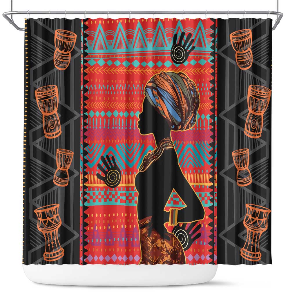 Happy International Women's Day Shower Curtain African Women With Ethnic Pattern - Wonder Print Shop