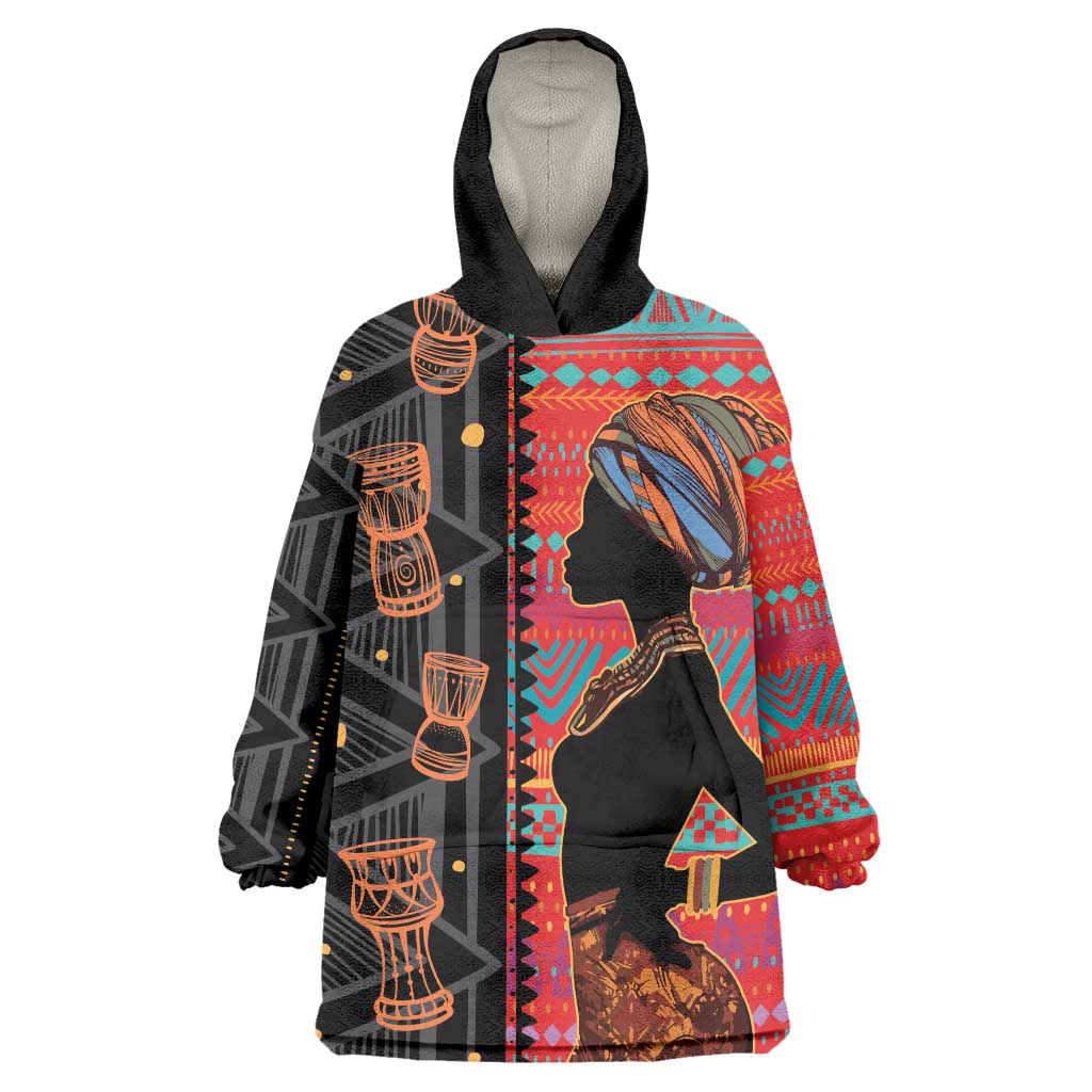 Happy International Women's Day Wearable Blanket Hoodie African Women With Ethnic Pattern