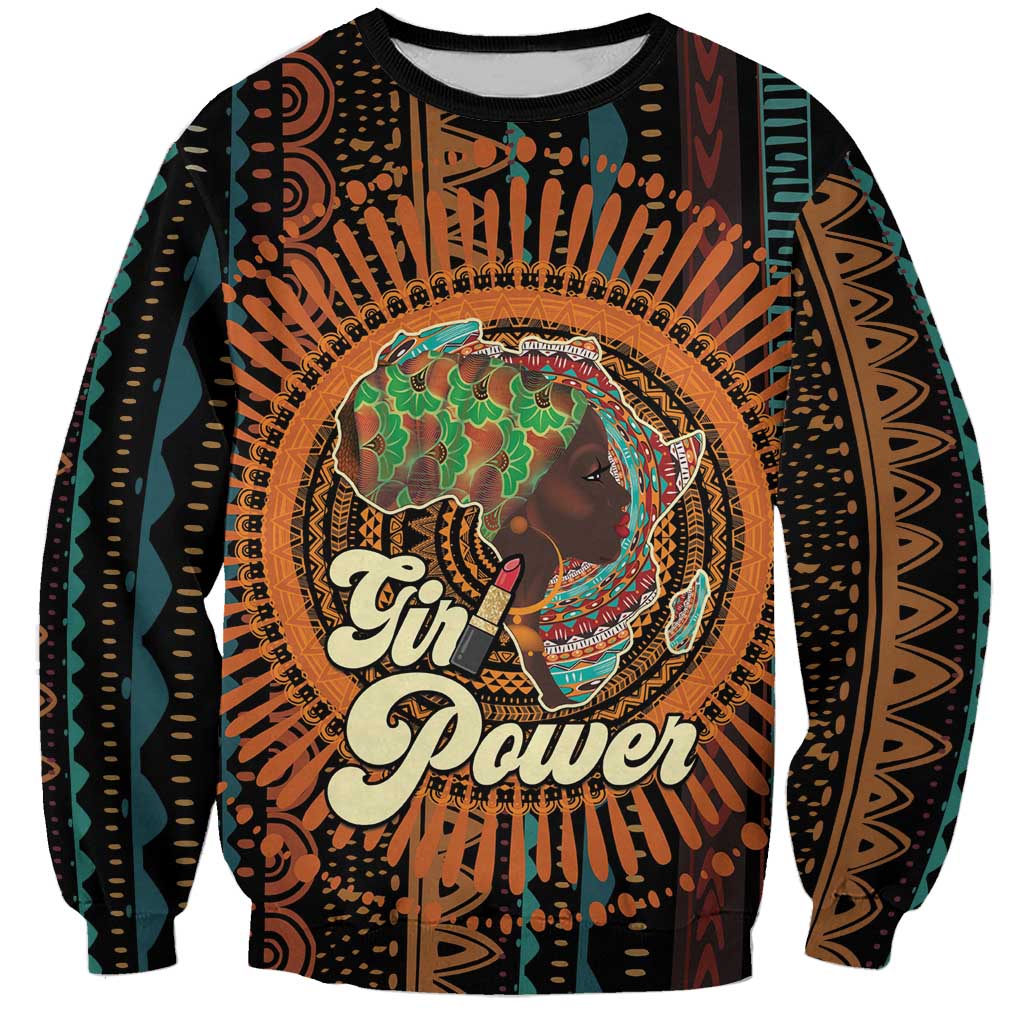 Black unisex sweatshirt with colorful mandala and 'Girl Power' graphic, crew neck