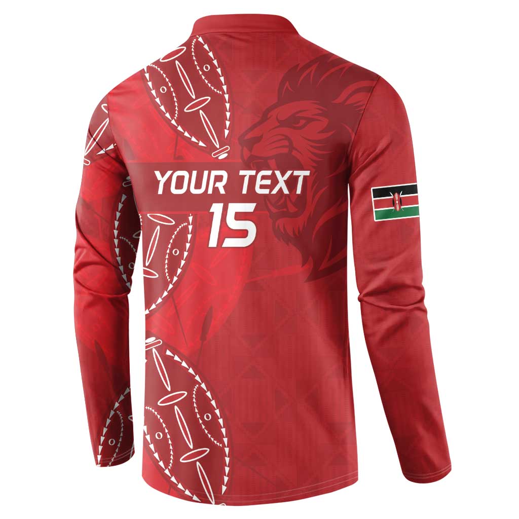 Kenya Rugby Custom Button Sweatshirt Go Champions Simbas - Red Color