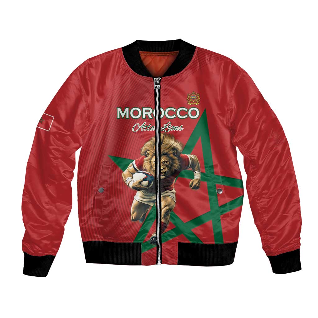 Morocco Rugby Custom Bomber Jacket Lion Mascot Green Star