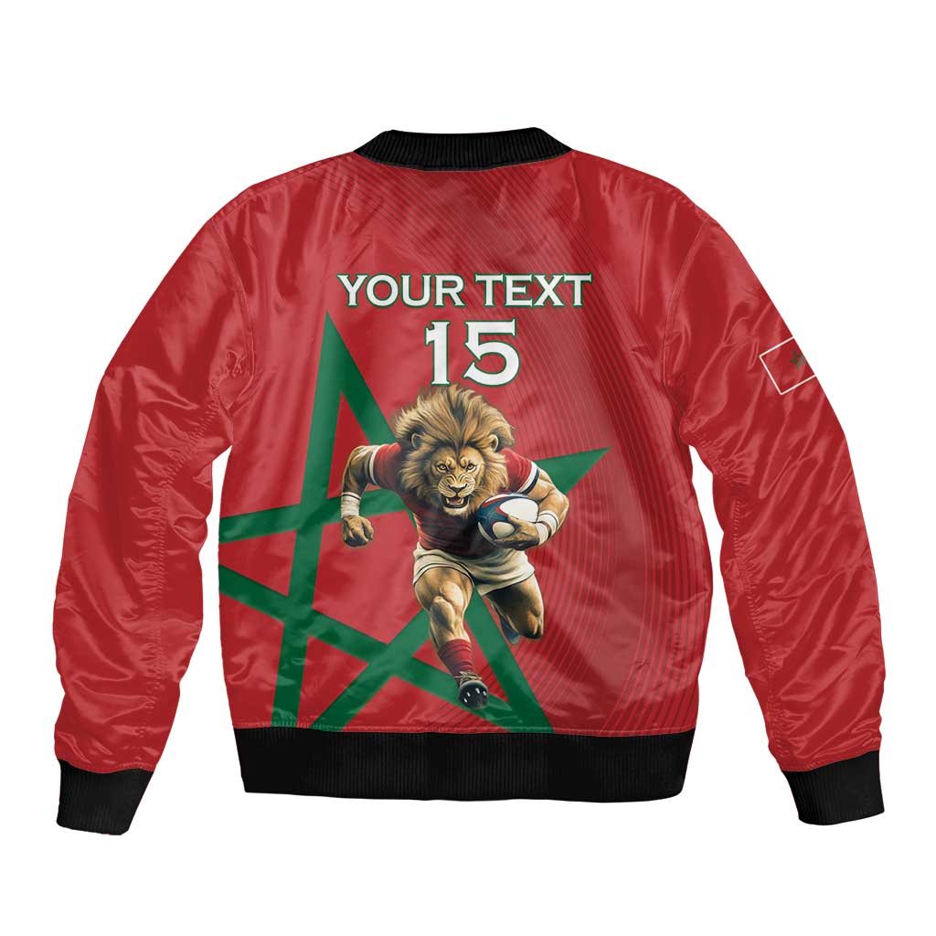Morocco Rugby Custom Bomber Jacket Lion Mascot Green Star