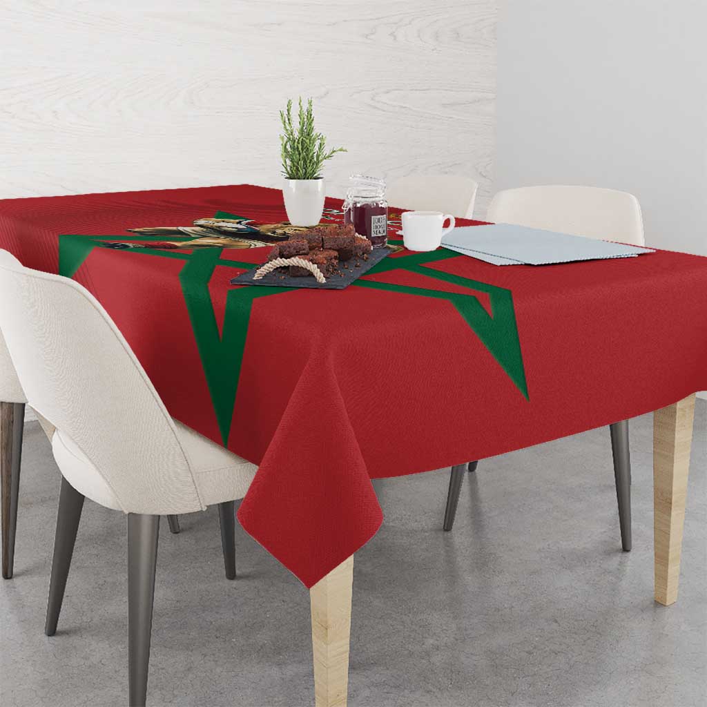 Morocco Rugby Custom Tablecloth Lion Mascot Green Star