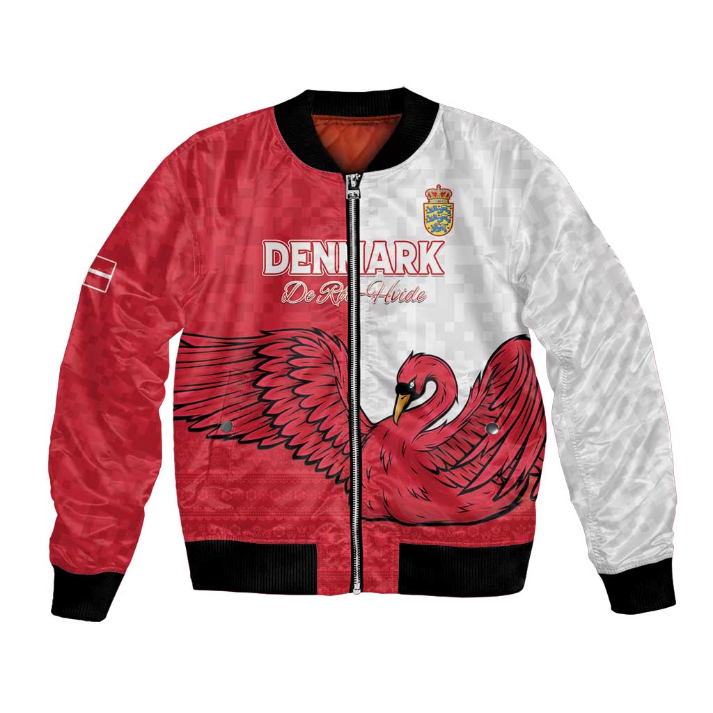 Custom Denmark Football Bomber Jacket Red and Whites Scandinavia Pattern - Wonder Print Shop