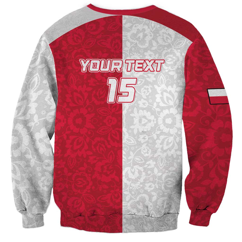 Custom Poland Football Sweatshirt White-Reds Floral Polish Pattern - Wonder Print Shop