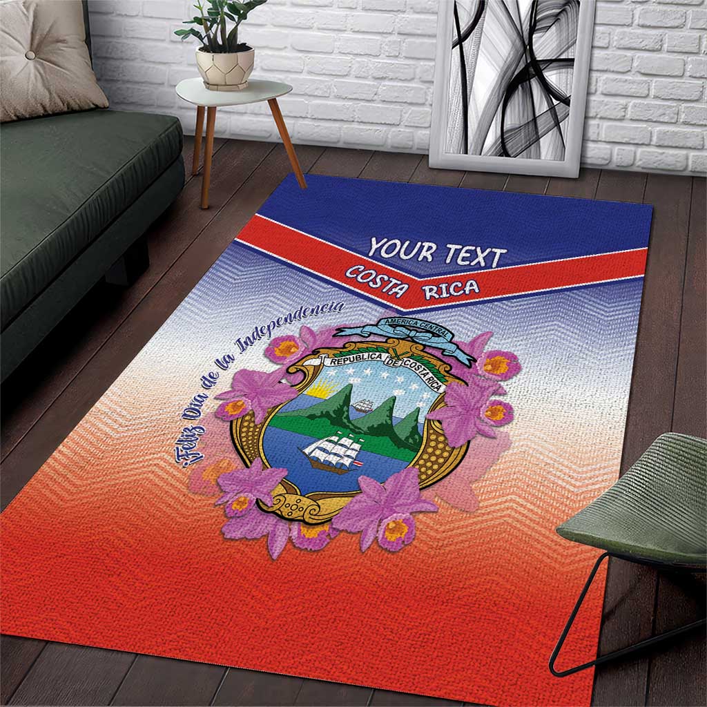 Personalized Costa Rica Independence Day Area Rug Coat Of Arms With Purple Guaria Morada Orchid - Wonder Print Shop