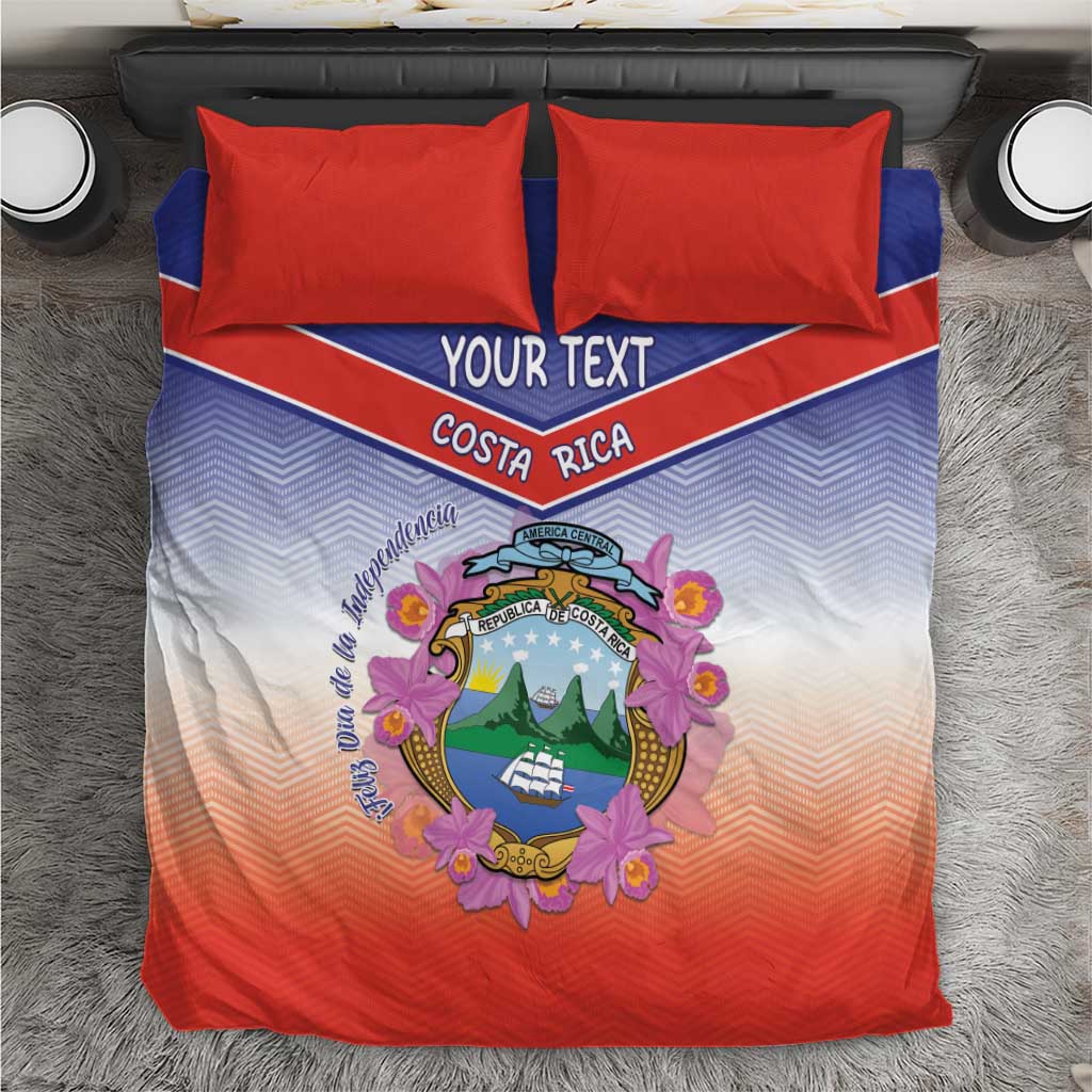 Personalized Costa Rica Independence Day Bedding Set Coat Of Arms With Purple Guaria Morada Orchid - Wonder Print Shop