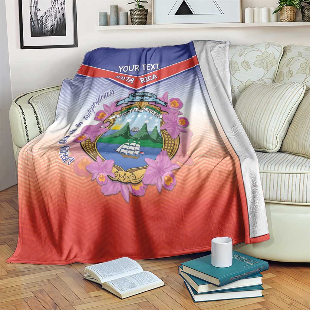 Personalized Costa Rica Independence Day Blanket Coat Of Arms With Purple Guaria Morada Orchid