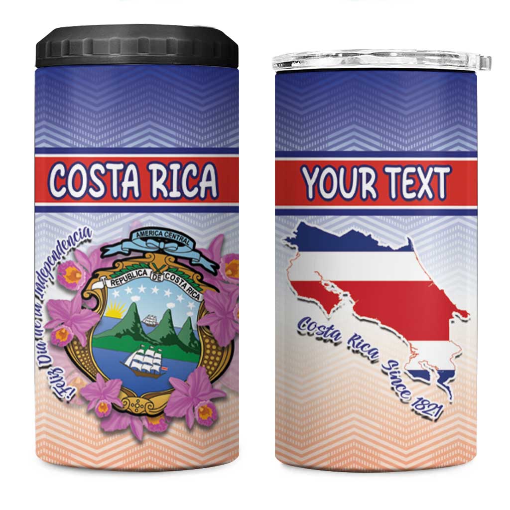 Personalized Costa Rica Independence Day 4 in 1 Can Cooler Tumbler Coat Of Arms With Purple Guaria Morada Orchid - Wonder Print Shop