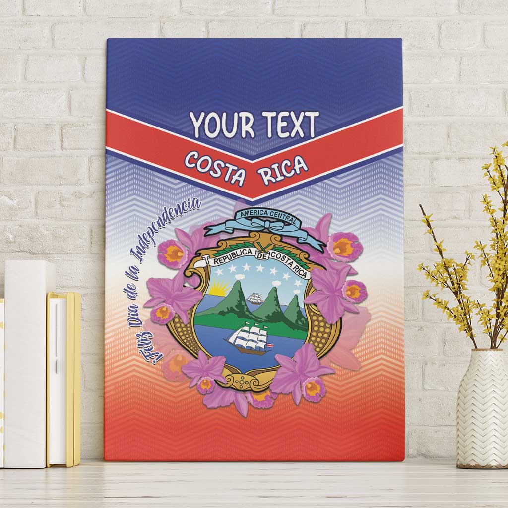 Personalized Costa Rica Independence Day Canvas Wall Art Coat Of Arms With Purple Guaria Morada Orchid - Wonder Print Shop