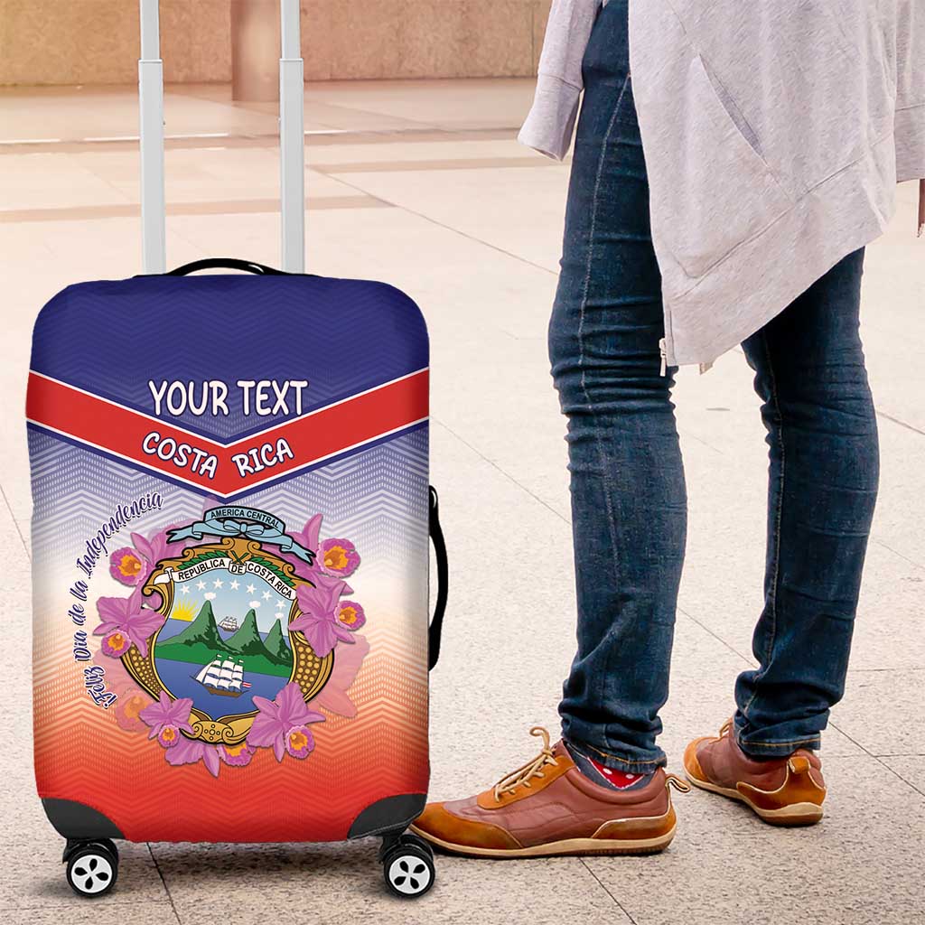 Personalized Costa Rica Independence Day Luggage Cover Coat Of Arms With Purple Guaria Morada Orchid - Wonder Print Shop