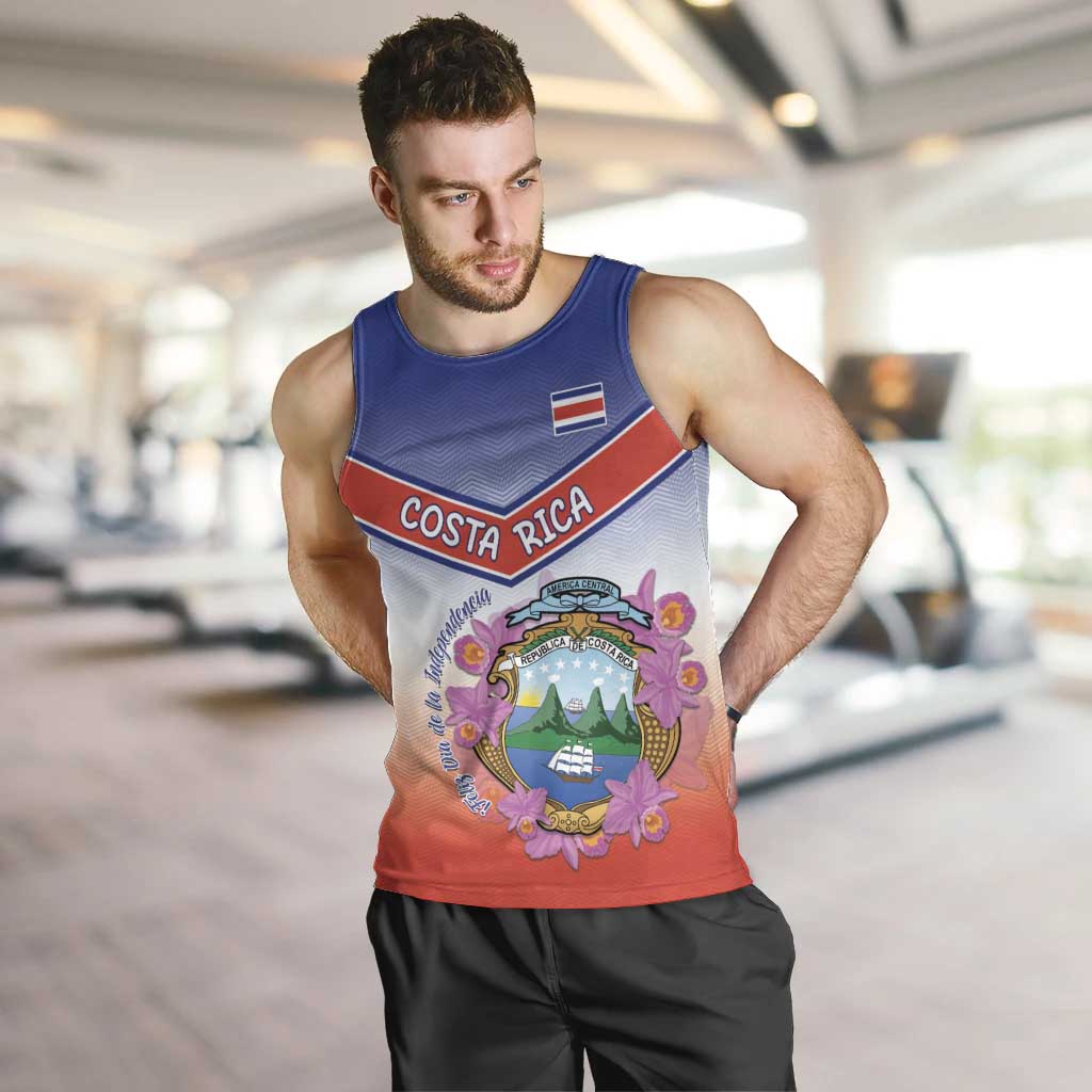 Personalized Costa Rica Independence Day Men Tank Top Coat Of Arms With Purple Guaria Morada Orchid - Wonder Print Shop