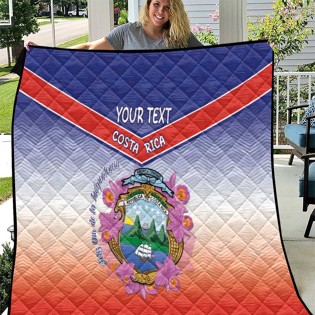 Personalized Costa Rica Independence Day Quilt Coat Of Arms With Purple Guaria Morada Orchid