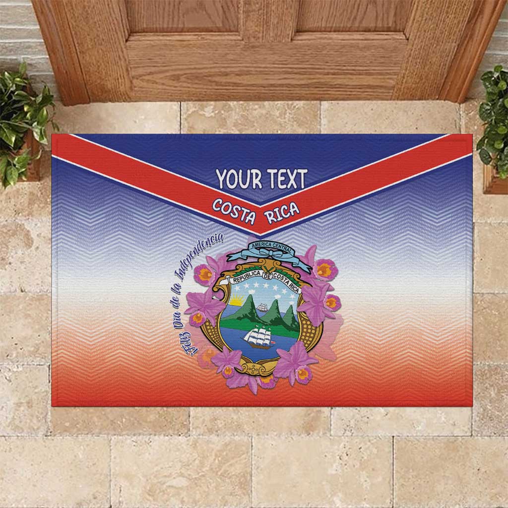 Personalized Costa Rica Independence Day Rubber Doormat Coat Of Arms With Purple Guaria Morada Orchid - Wonder Print Shop