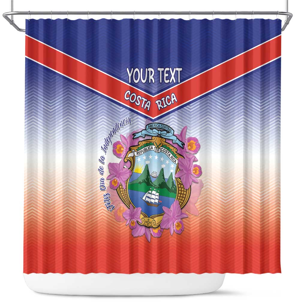 Personalized Costa Rica Independence Day Shower Curtain Coat Of Arms With Purple Guaria Morada Orchid