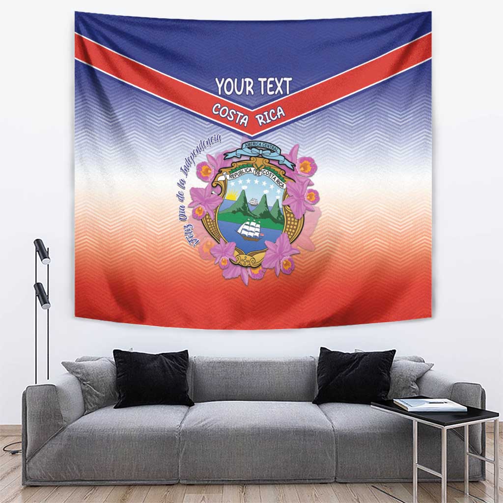 Personalized Costa Rica Independence Day Tapestry Coat Of Arms With Purple Guaria Morada Orchid