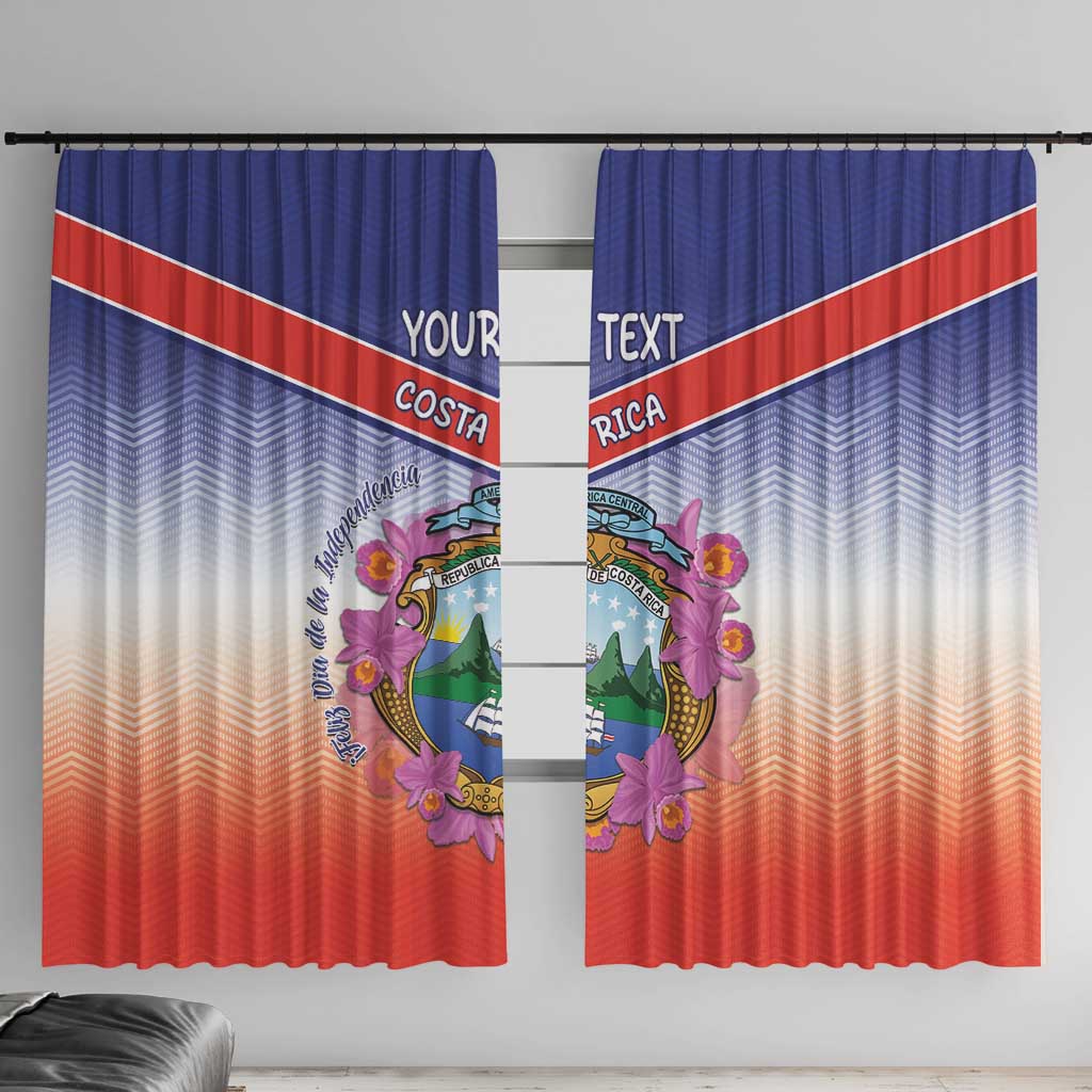 Personalized Costa Rica Independence Day Window Curtain Coat Of Arms With Purple Guaria Morada Orchid - Wonder Print Shop