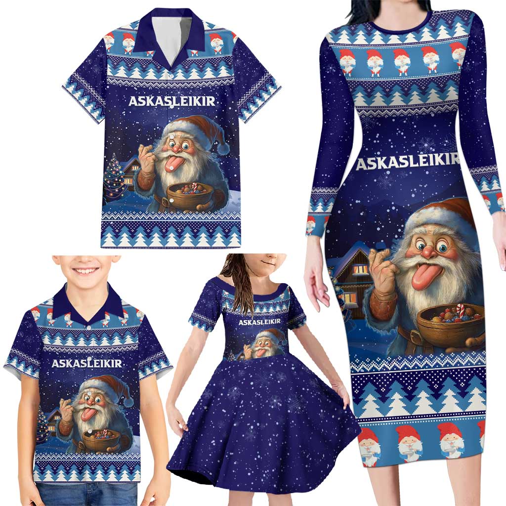 Iceland Christmas Askasleikir Family Matching Long Sleeve Bodycon Dress and Hawaiian Shirt The Yule Lads Bowl Licker - Wonder Print Shop