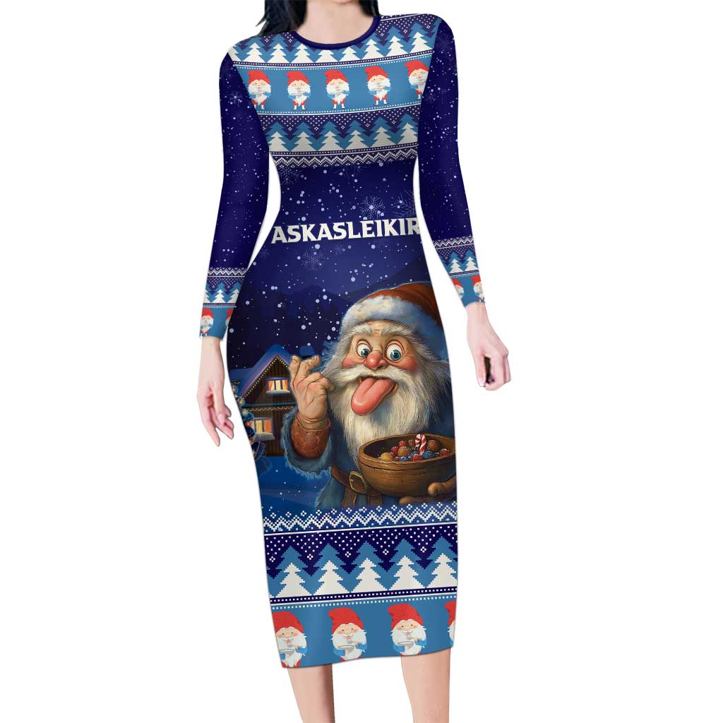 Iceland Christmas Askasleikir Long Sleeve Bodycon Dress The Yule Lads Bowl Licker - Wonder Print Shop